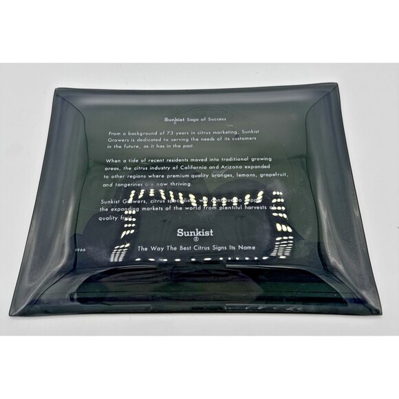 Vintage SUNKIST Smoke Glass & Gold World Saga Of Success Orange/Lemon Dish 9”x7” - Picture 10 of 10